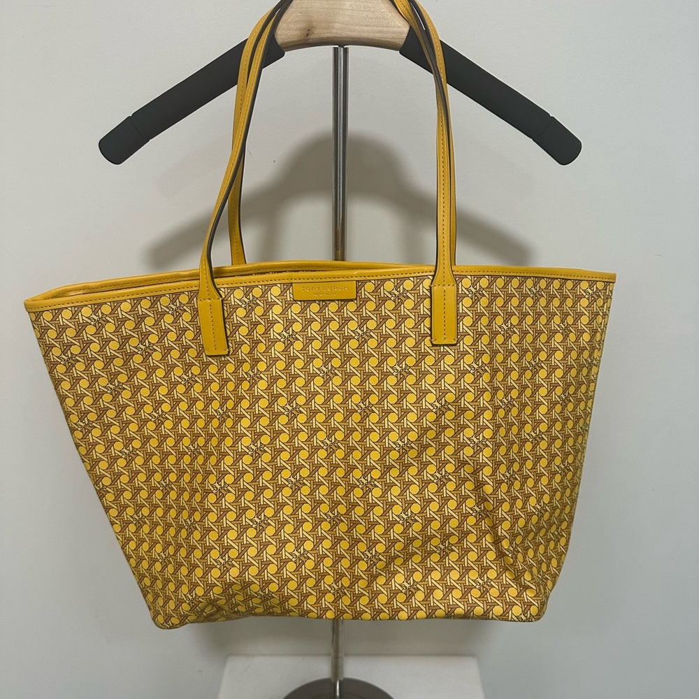 Tory Burch Yellow and Brown Patterned Tote